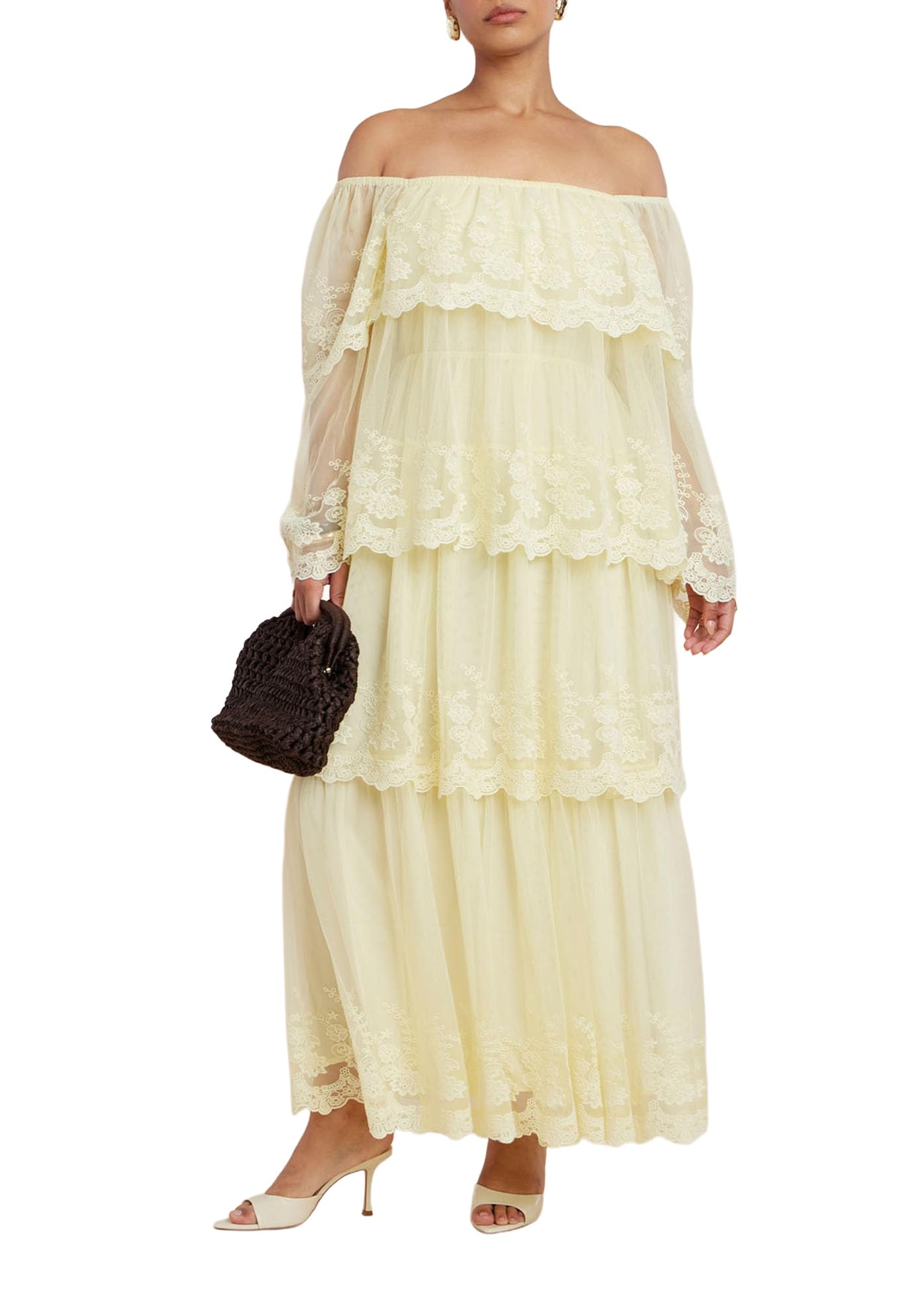ELOQUII Women's Plus Size Tiered Lace Maxi Dress - 20, Flan