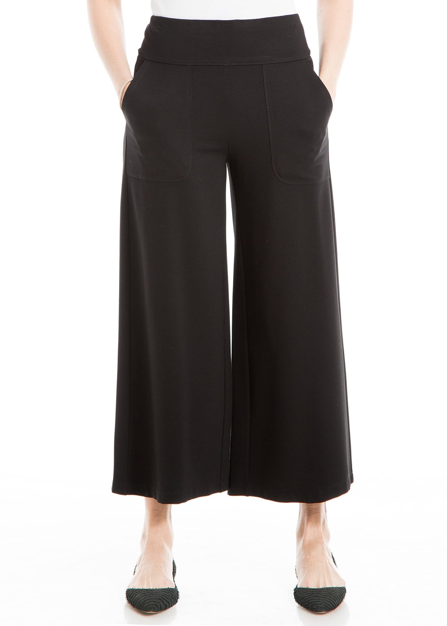 Max Studio Women's Cropped Wide Leg Pant, Black, Large