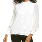 CeCe Long Sleeve Mock Neck Clip Sleeve Sweater Antique White SM