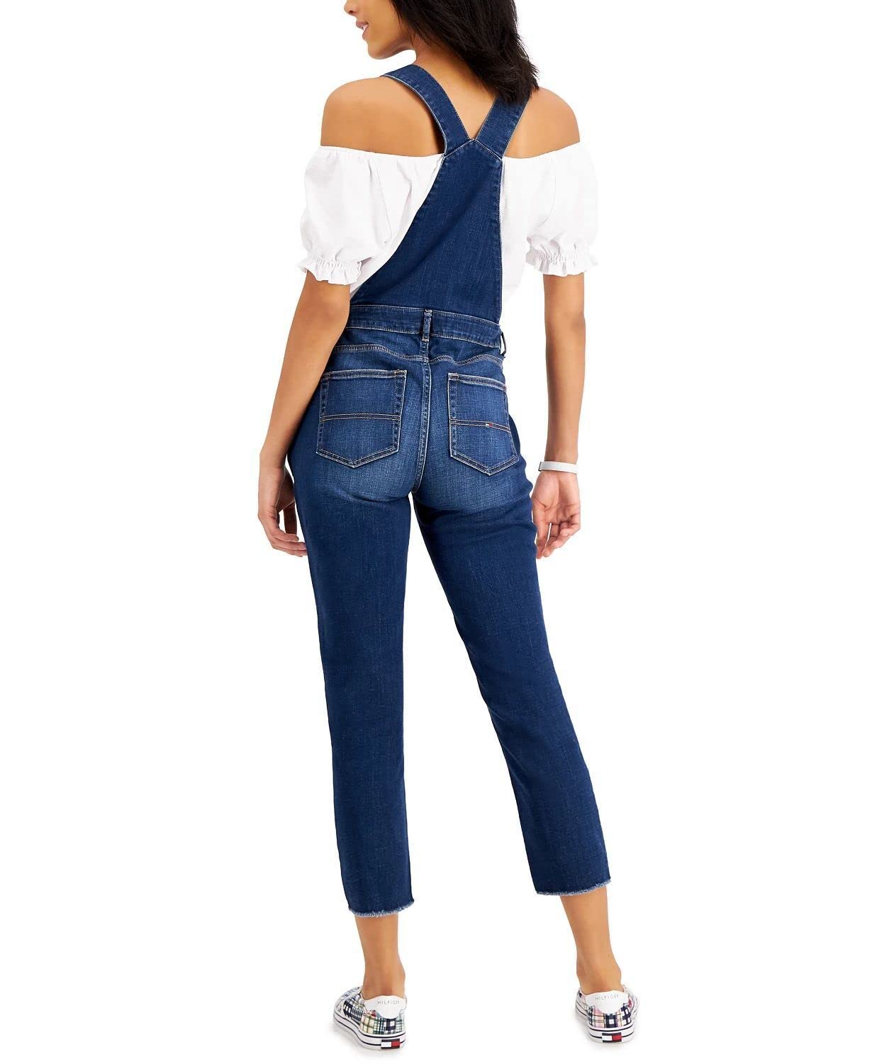 Tommy Jeans Womens Denim Distressed Overall Jeans Blue 26
