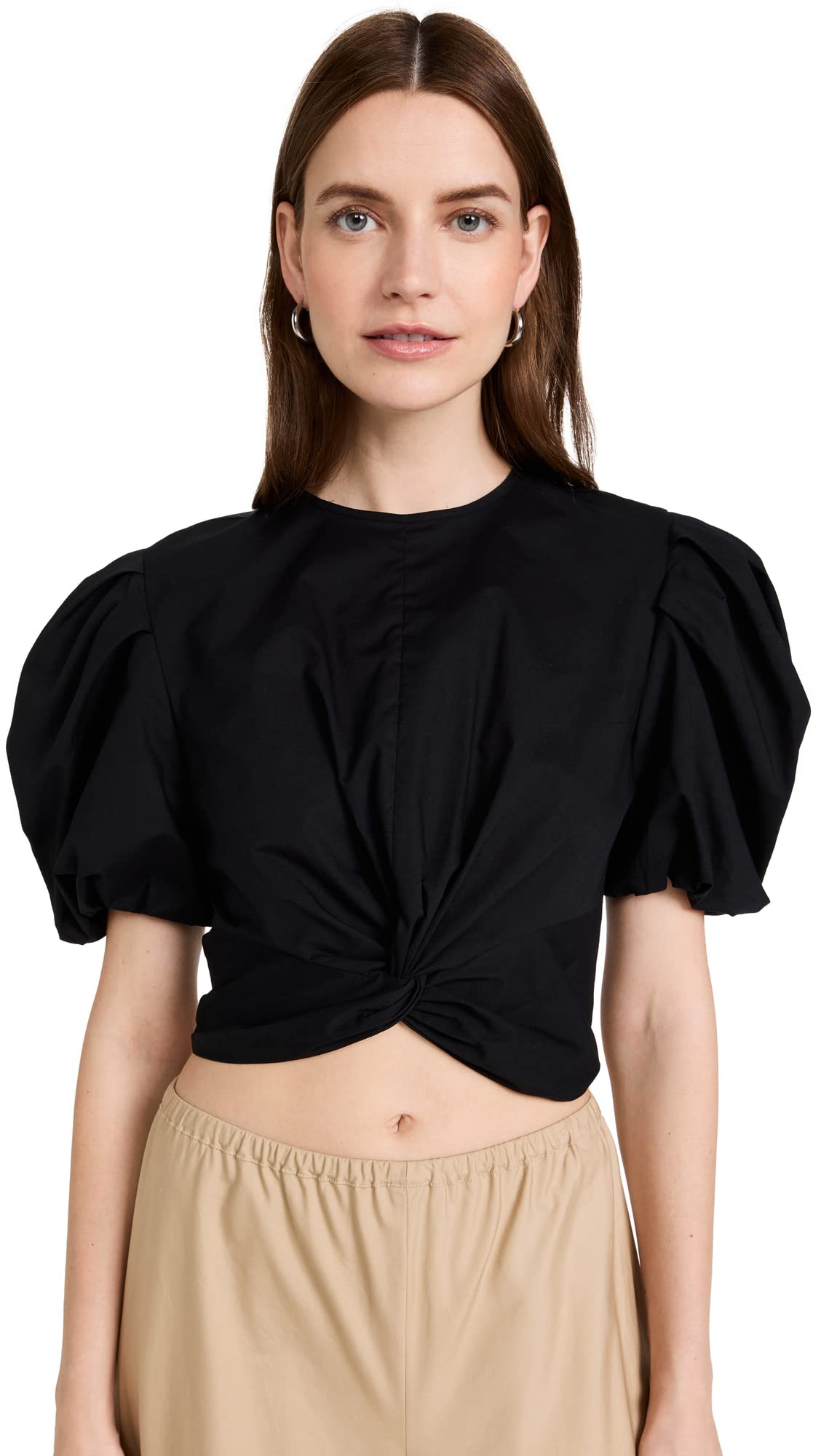 Vince Women's Twist Knot Puff SLV Blouse, Black, XL