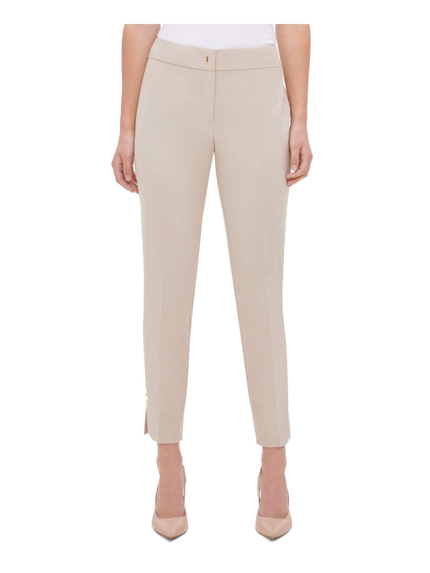 Calvin Klein Womens Beige Zippered Skinny Pants Size 10