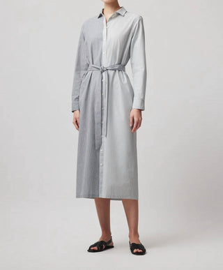 Atm - Vestido camisa listrado misto com cinto