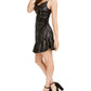 Leyden Womens Shimmer Sheath Party Dress Black S