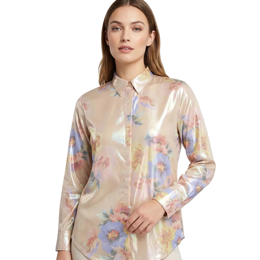 Lauren Ralph Lauren Crepe Shirt Blush/Sage Multi LG
