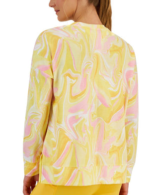 ID Ideology Moletom feminino Active Whirl Print com fenda lateral e gola redonda relaxada, amarelo, tamanho grande