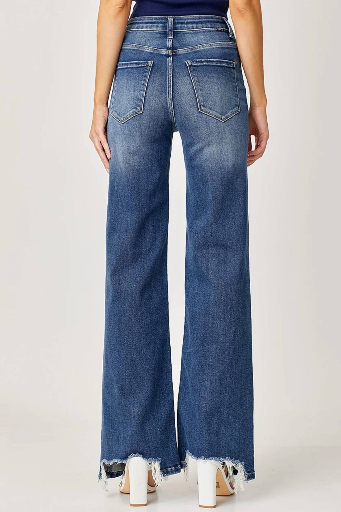 Risen - Frayed Hem Wide Leg Jeans