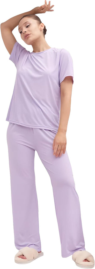 Talmont Women's Pajama 2-Piece Lounge Set, Short Sleeve Shirt & Pants, Silky Soft Sleepwear