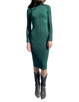 525 America - Emerald Ribbed Turtleneck Midi Dress
