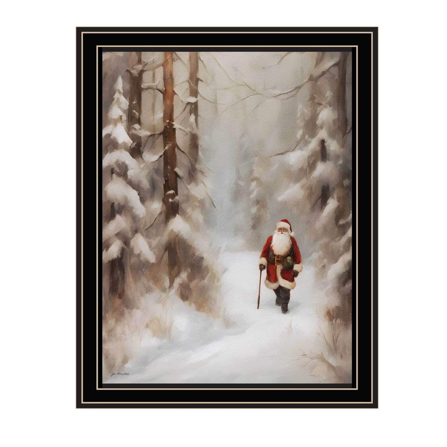 Trendy Decor 4U “Santa’s Winter Stroll” Black Framed Wall Art by Jo Moulton
