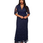 Kiyonna Womens Navy Stretch Scalloped Ruched Contrast Waistband Surplice Neckline Full-Length Evening Fit + Flare Dress Plus 1X