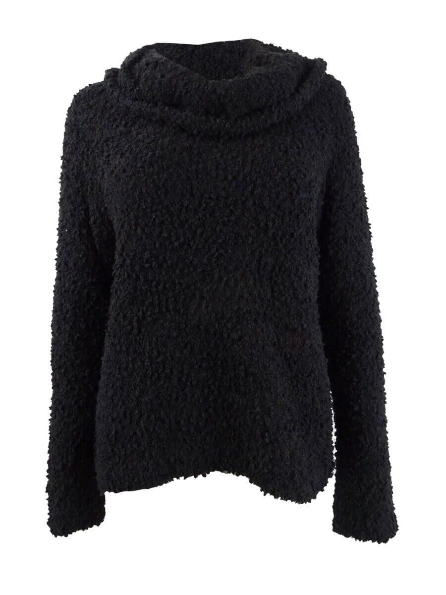 Hippie Rose Juniors' Textured Cowl-Neck Sweater (L, Black)