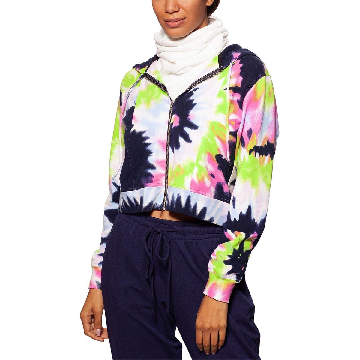 Bam Womens Cropped Tie Dye Zip Hoodie White M