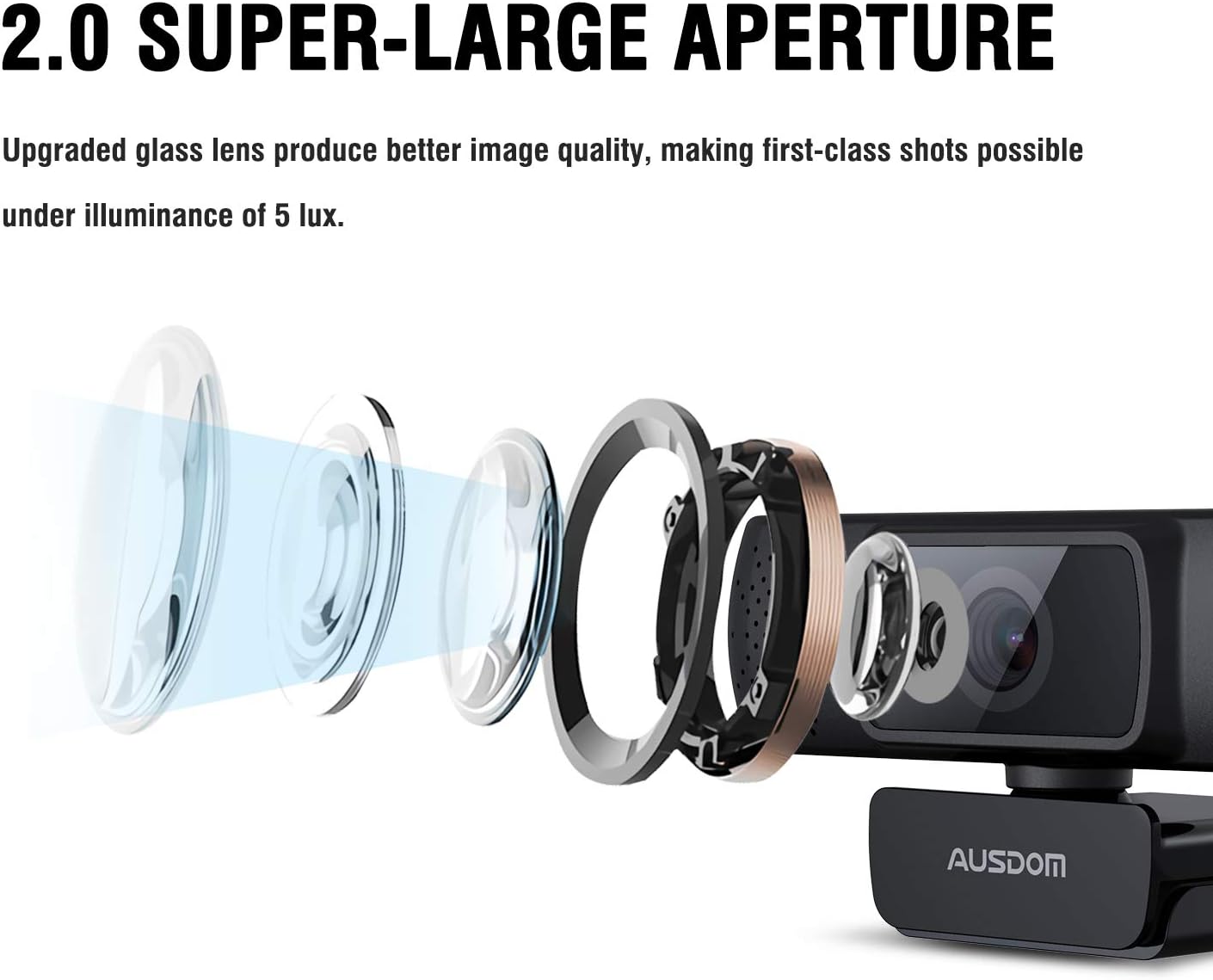 Webcam AUSDOM AF640 Full HD 1080p/30fps para videochamadas, foco automático e microfone