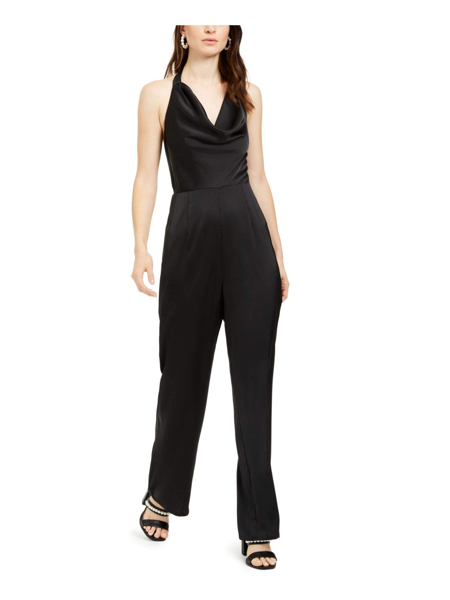 19 Cooper Womens Wide Leg Halter Jumpsuit Black S