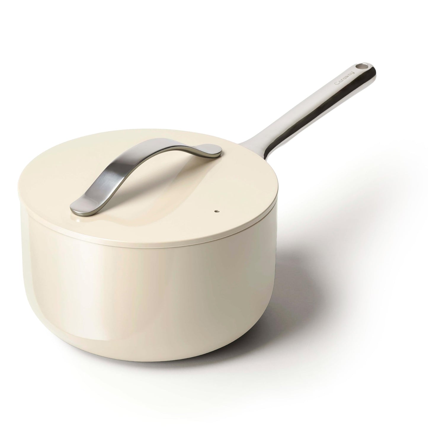 Caraway Nonstick Ceramic Sauce Pan with Lid 3 qt  Non Toxic PTFE  PFOA Free  Oven Safe  Compatible with All Stovetops Gas Electric  Induction  Cream