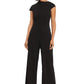 Maggy London Womens High Neck Jumpsuit Workwear Office Occasion Event Guest of Dress, Cap Sleeve Asymmetric Neck - Black, 2 US