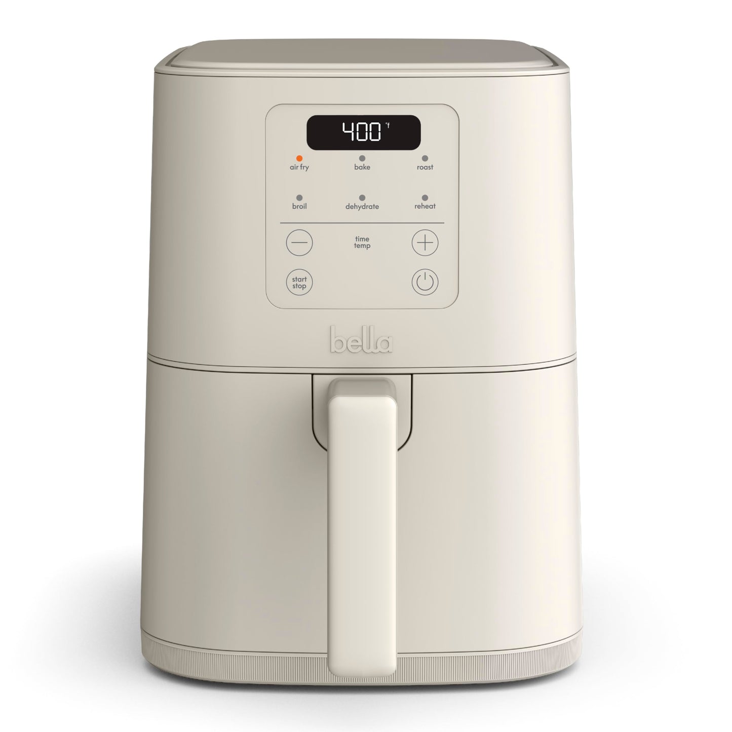 bella 4Qt Slim Air Fryer Fitsanywhere™ Kitchenware EverGood™ Ceramic Nonstick Coating Adjustable Temperature 6 Preset Cooking Options 60 Min Auto Shutoff w Audible Tone 33lb Capacity Oatmilk