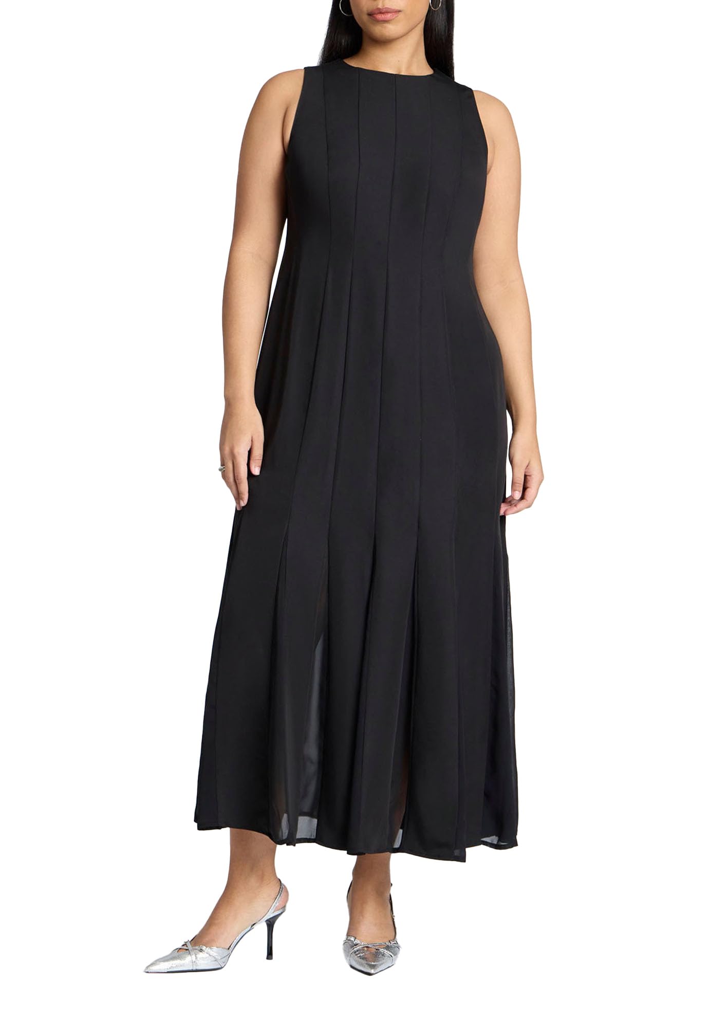 ELOQUII Women's Plus Size Chiffon Godet Maxi Dress - 16, Black Onyx