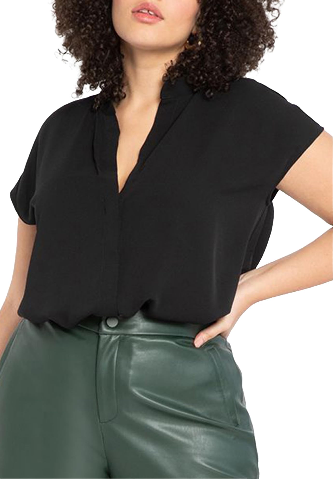 ELOQUII Women's Plus Size Notch Collar Blouse - 20, Black