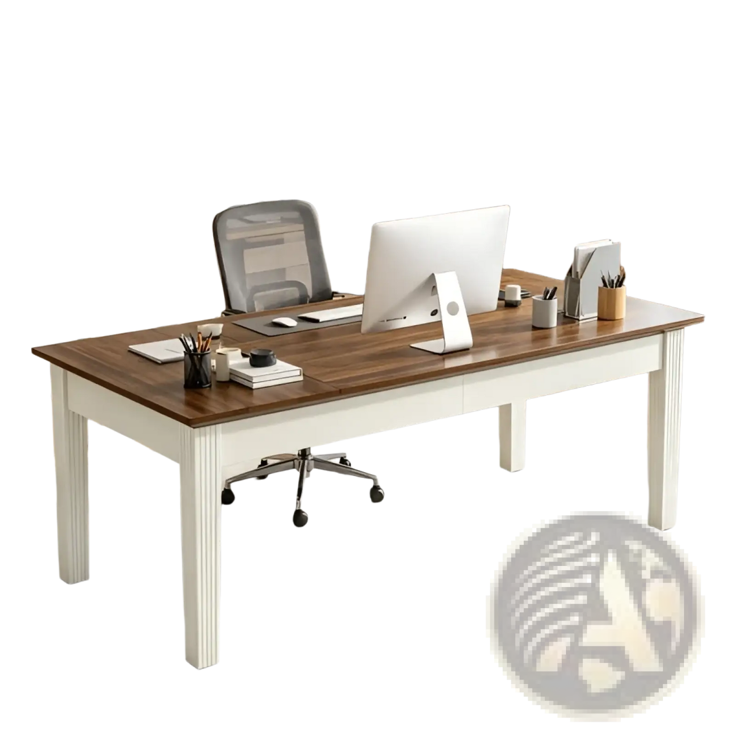 62 Inch White and Brown Wooden Executive Office Desk