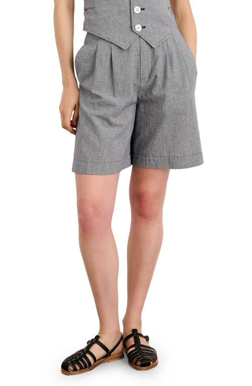 Alex Mill Mini Houndstooth Check Cotton & Linen Shorts in Black/White, Size 10