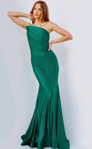 Jovani - One-shoulder Draped Glitter Gown
