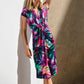 Joseph Ribkoff - Tropical Print Draped Front Midi Sheath Dress