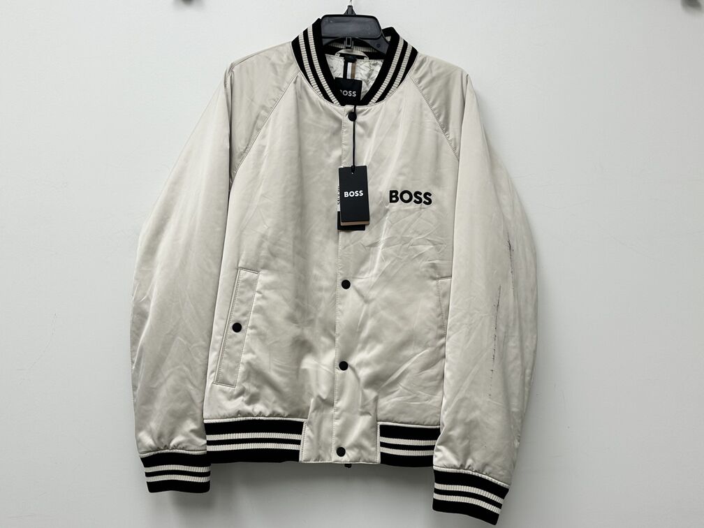 Jaqueta bomber masculina Boss Crospa com logotipo bordado, branca, tamanho 42