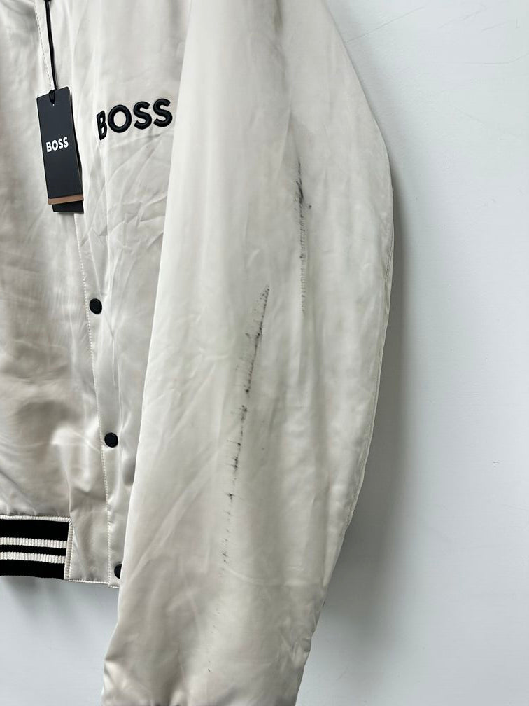 Jaqueta bomber masculina Boss Crospa com logotipo bordado, branca, tamanho 42