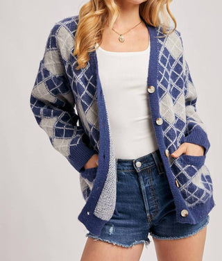 Bluivy - Argyle Button Down Pocket Cardigan