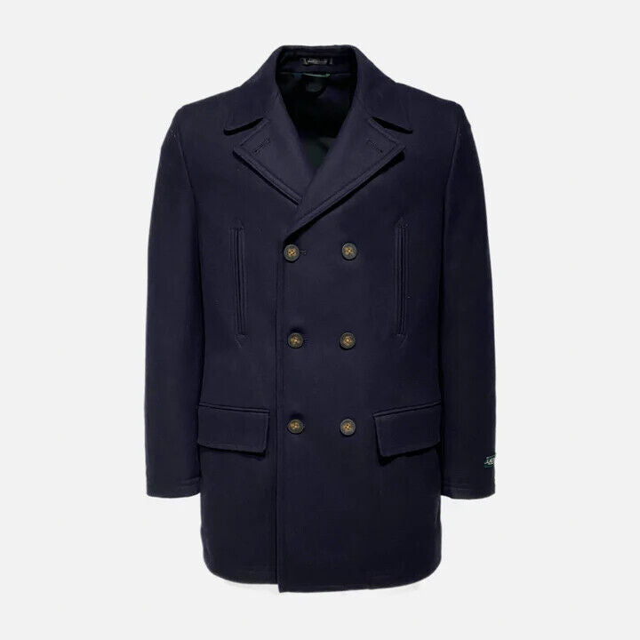 Casaco masculino Ralph Lauren de lã dupla face, azul, tamanho 36