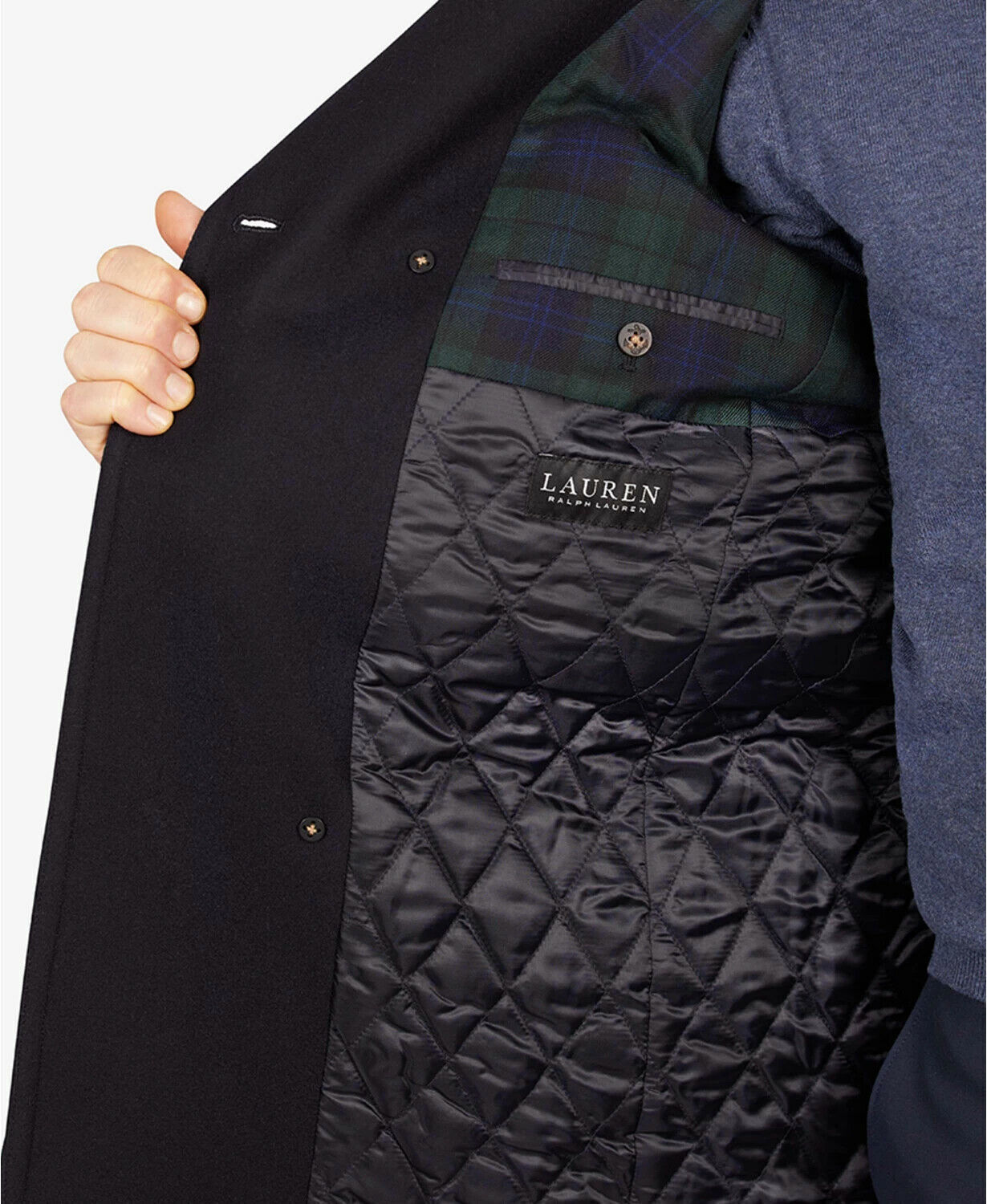 Casaco masculino Ralph Lauren de lã dupla face, azul, tamanho 36