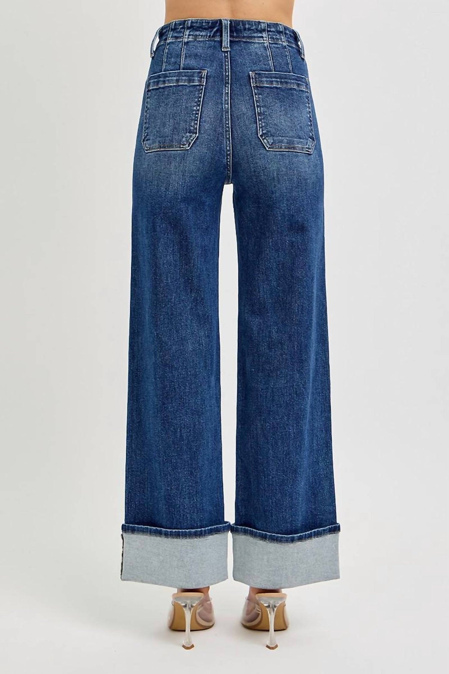 Risen - High Rise Ankle Wide Button Down Front Patch Pocket Cuff Jean