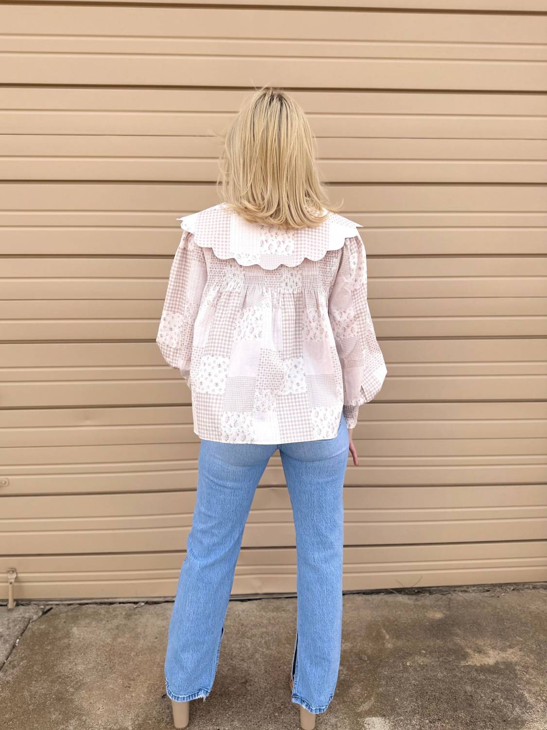 Aureum - Felicity Scallop Collar Tile Print Blouse
