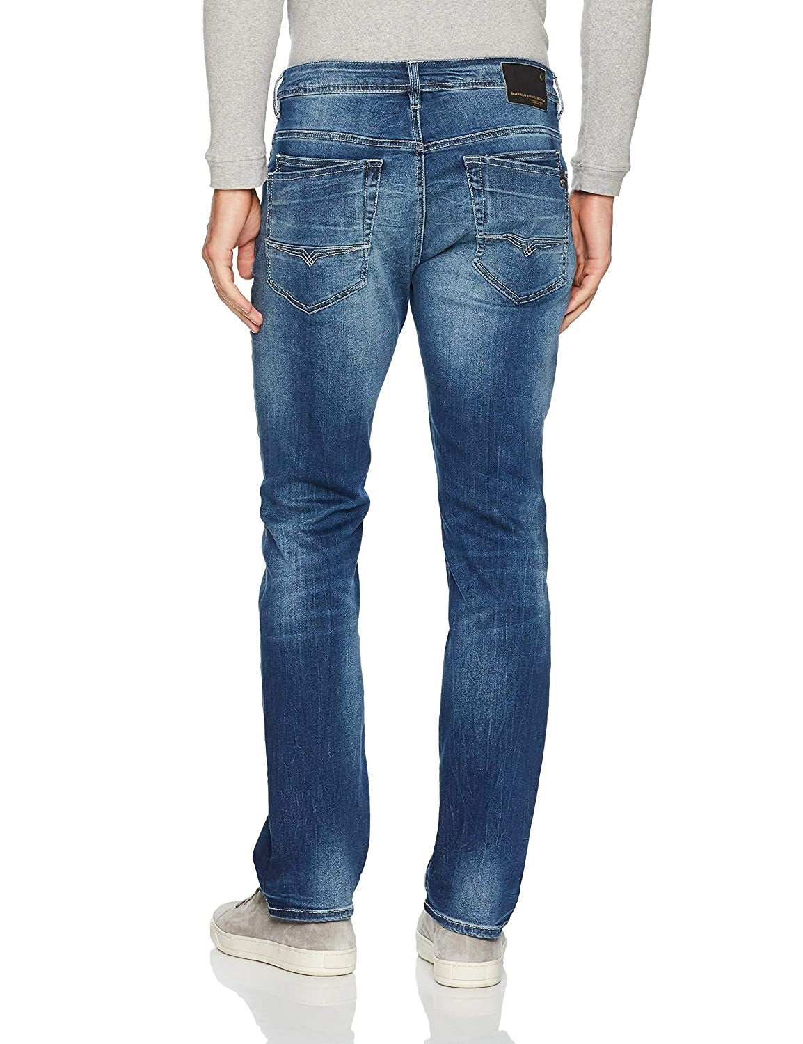 Calça jeans masculina Buffalo David Bitton Slim Straight Fit Evan X Stretch Azul Tamanho 34X30