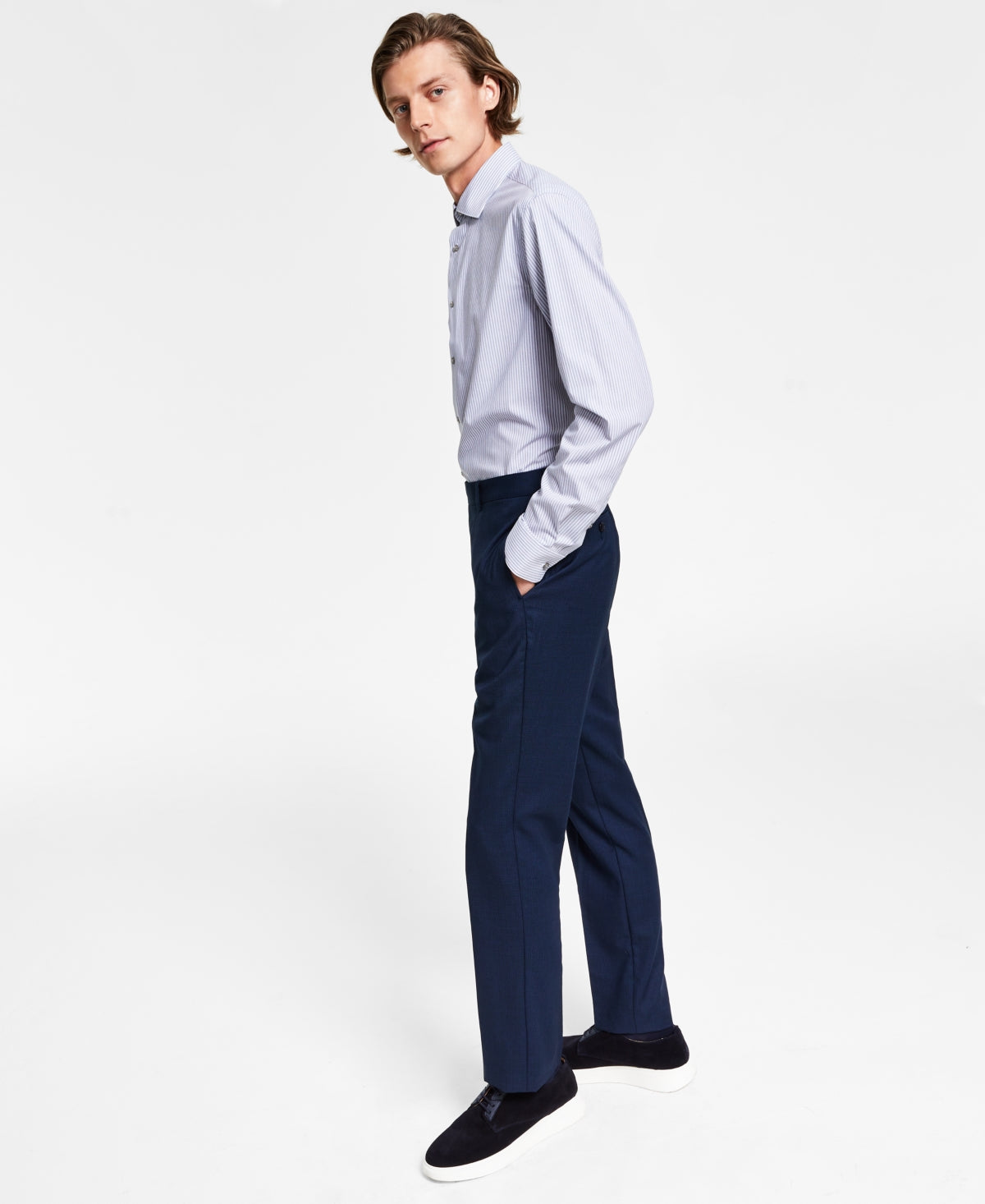 Calça de terno Calvin Klein X Fit Slim Fit Stretch Masculina Azul Tamanho 33X30