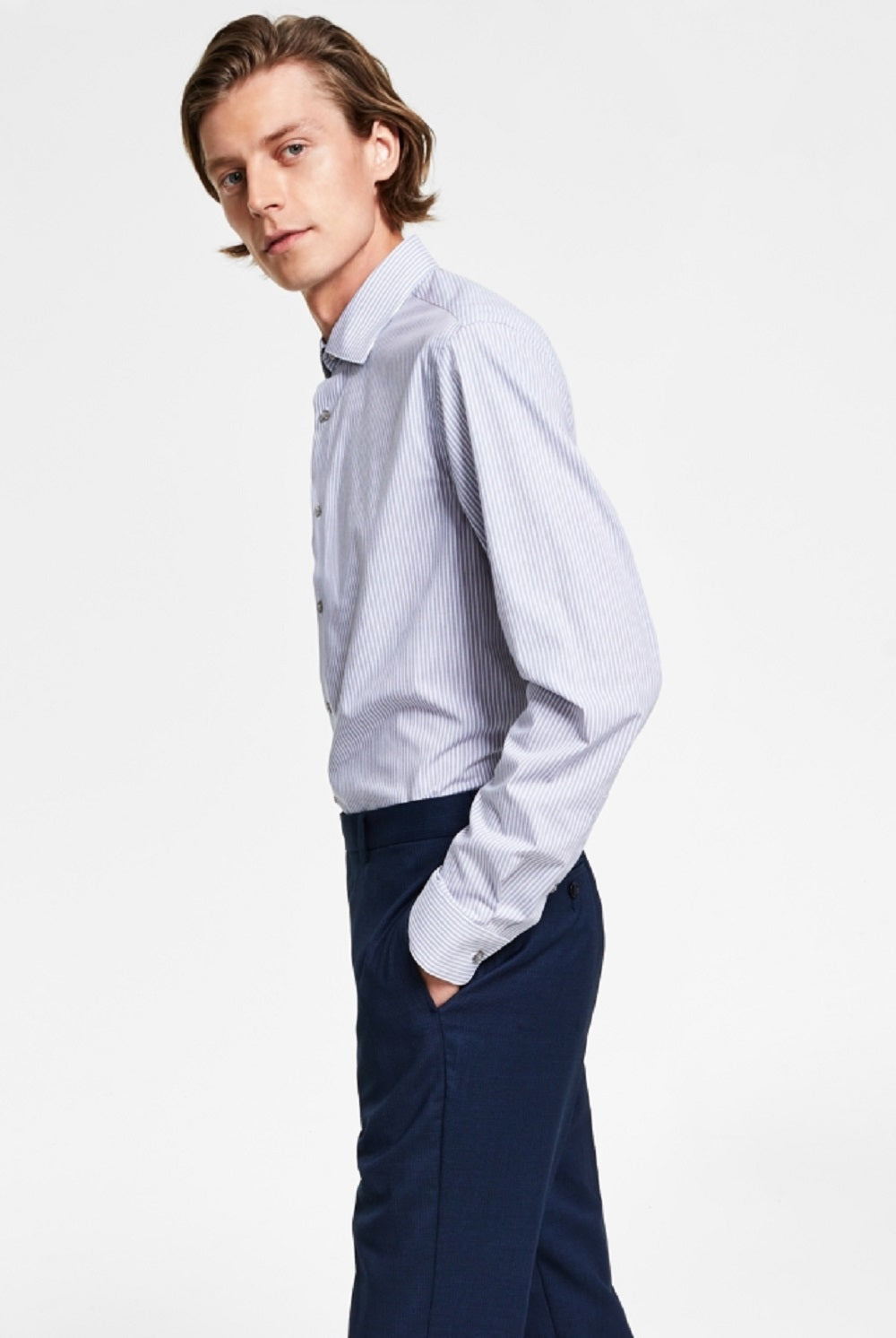 Calça de terno Calvin Klein X Fit Slim Fit Stretch Masculina Azul Tamanho 33X30