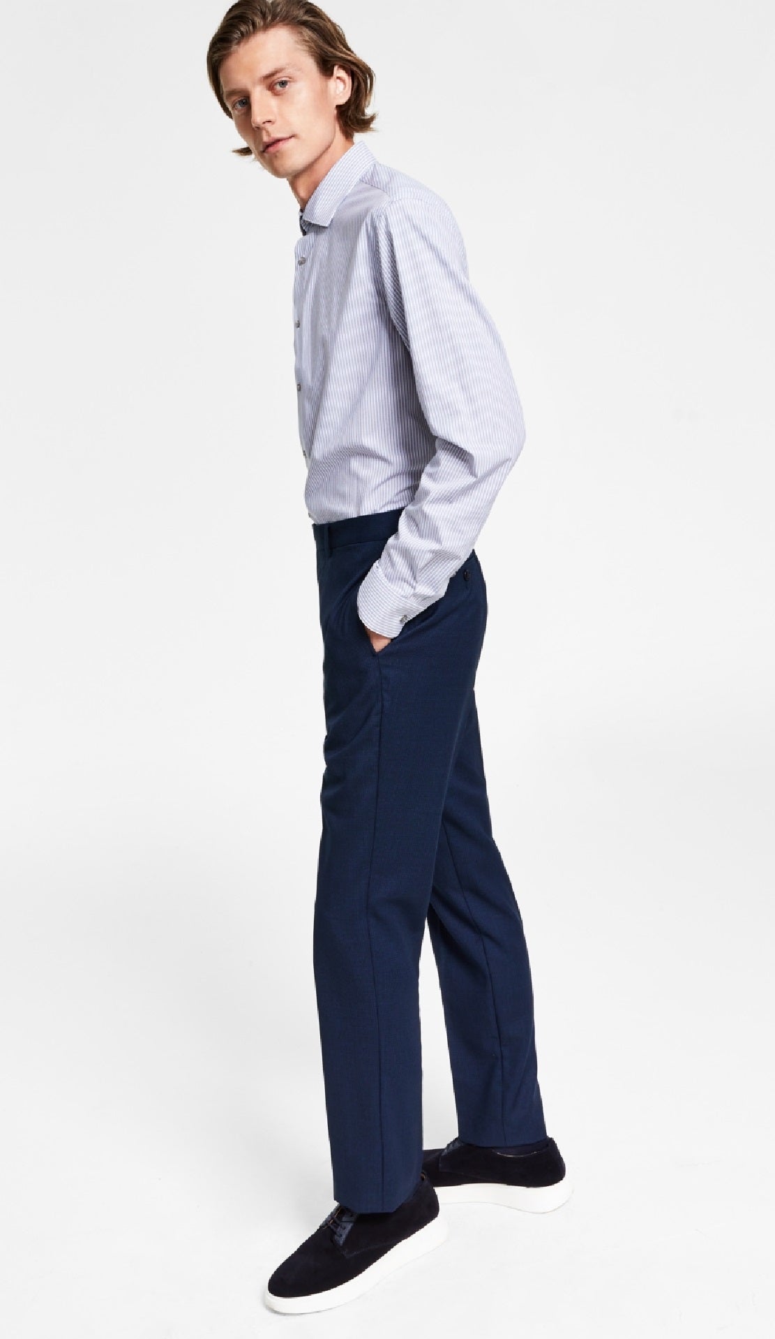 Calça de terno Calvin Klein X Fit Slim Fit Stretch Masculina Azul Tamanho 33X32