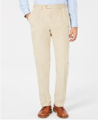 Calça social Ralph Lauren masculina clássica de veludo cotelê com pregas duplas invertidas, tamanho 44x30, bege
