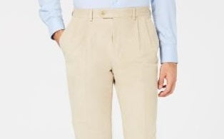 Calça social Ralph Lauren masculina clássica de veludo cotelê com pregas duplas invertidas, tamanho 44x30, bege
