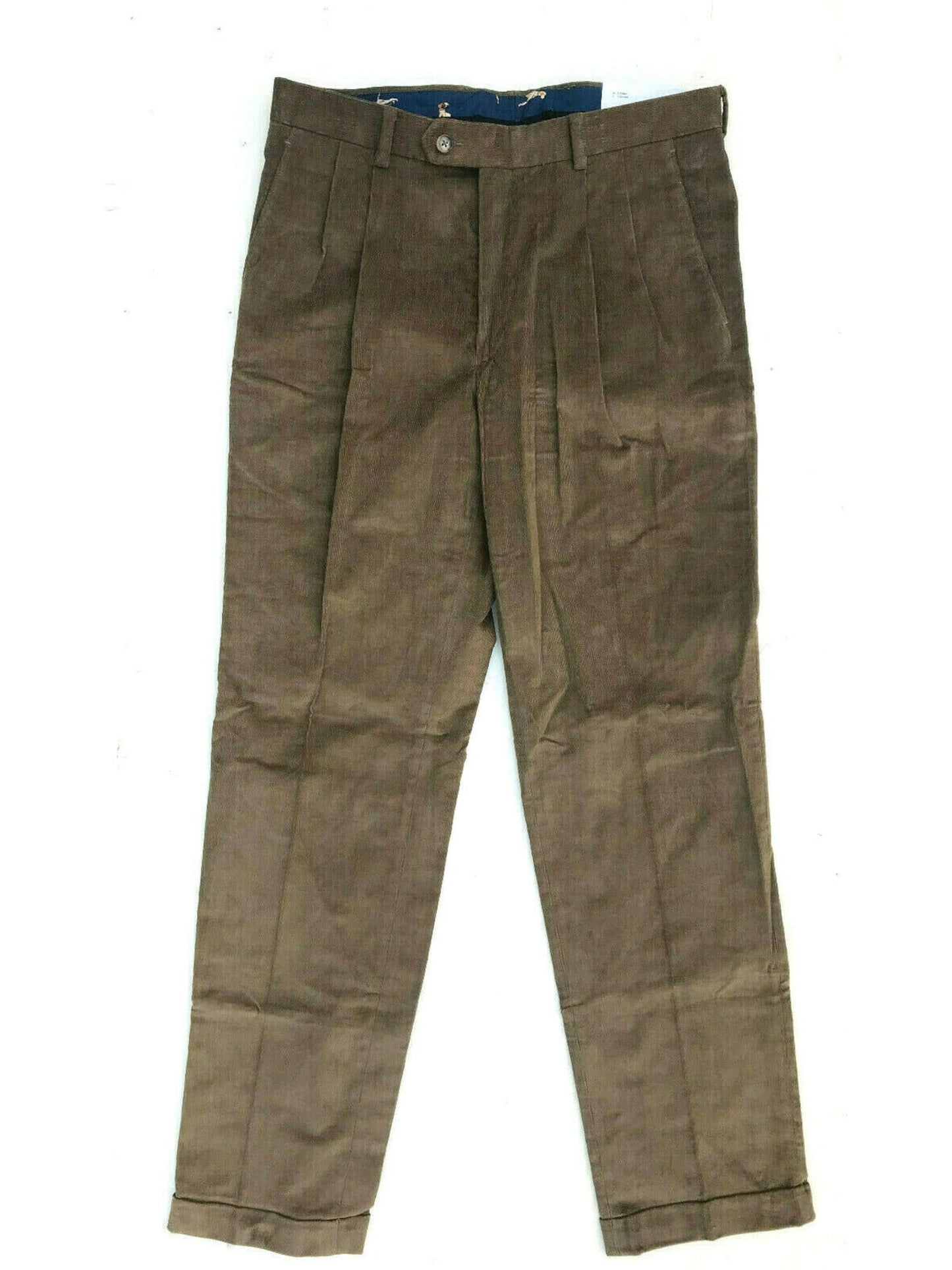 Calça de veludo cotelê plissada Ralph Lauren Neil masculina, marrom, tamanho 32x32