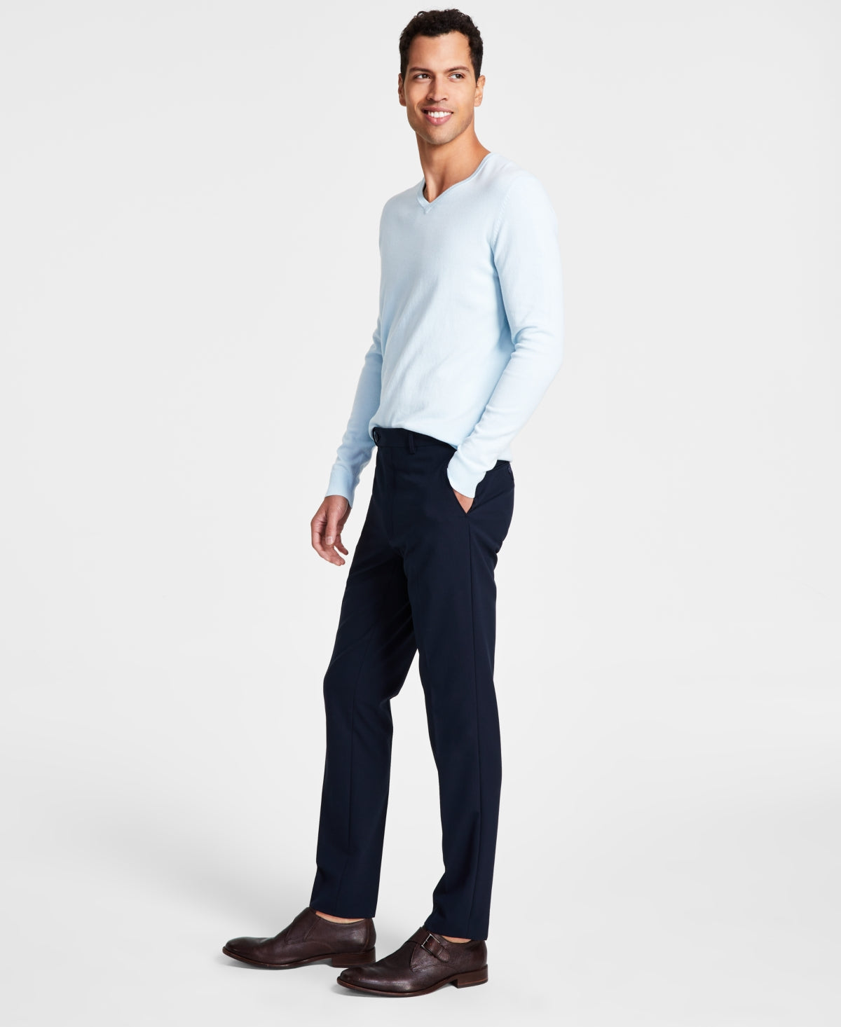 Calça social masculina Calvin Klein Infinite Stretch Skinny Fit Azul Tamanho 34X30
