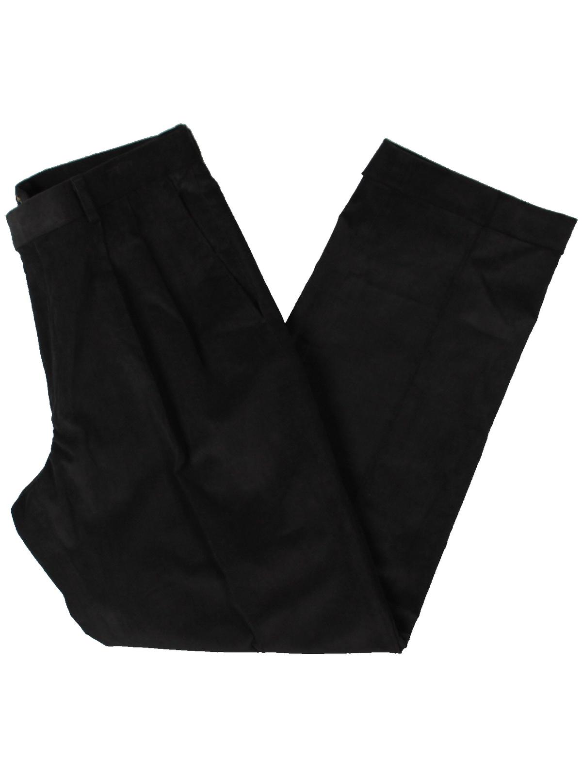 Calça social Ralph Lauren masculina clássica de veludo cotelê com pregas duplas reversas, tamanho 32x34, preta