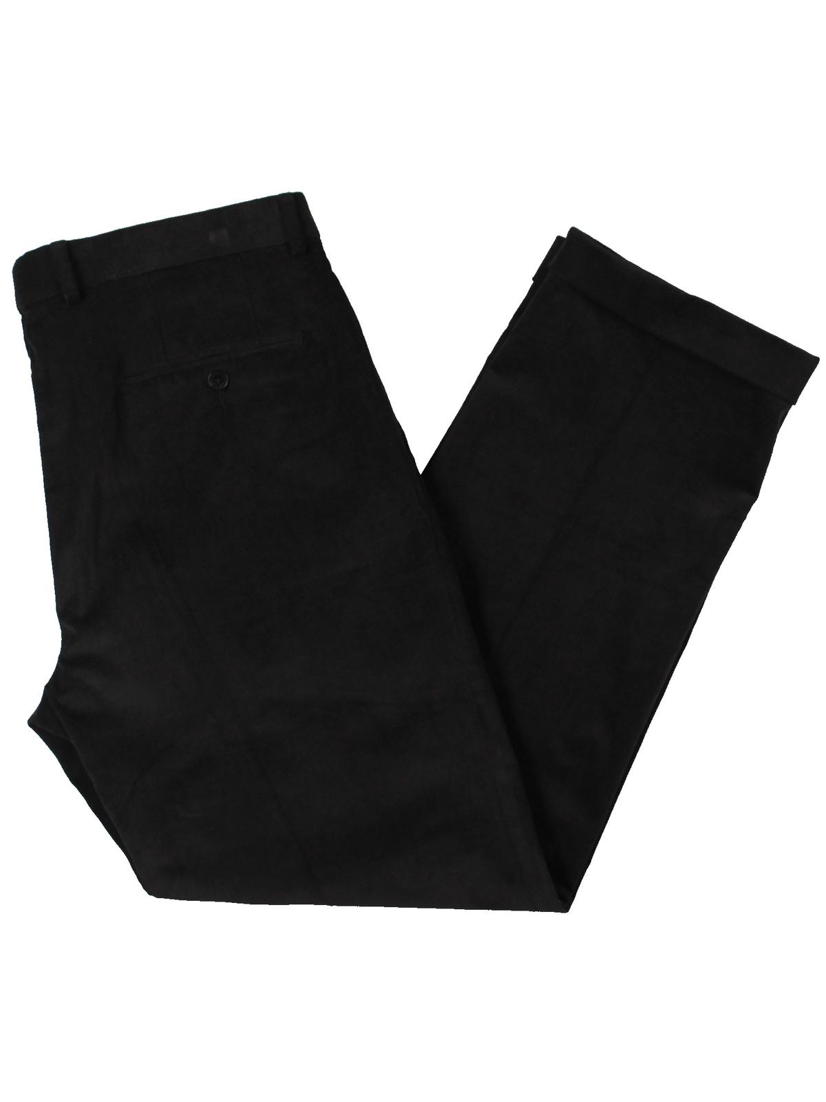 Calça social Ralph Lauren masculina clássica de veludo cotelê com pregas duplas reversas, tamanho 32x34, preta