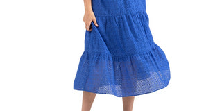 Black Tape Women's Cotton Tiered Eyelet Dress Blue Size Medium