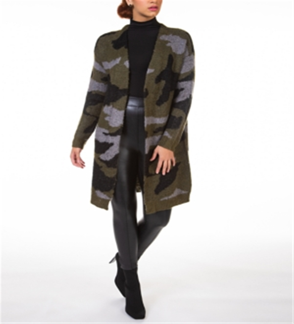 Cardigan feminino com estampa contrastante e fita preta, tamanho médio, verde