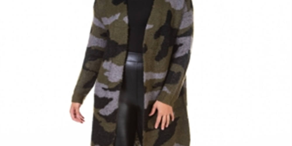 Cardigan feminino com estampa contrastante e fita preta, tamanho médio, verde