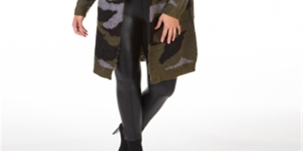 Cardigan feminino com estampa contrastante e fita preta, tamanho médio, verde