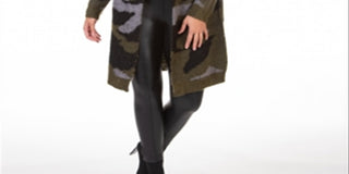 Cardigan feminino com estampa contrastante e fita preta, tamanho médio, verde